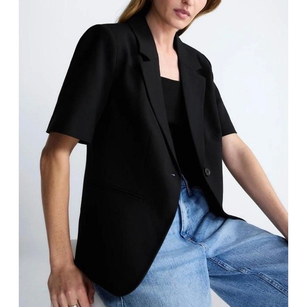 Dark Academia Short Sleeve Minimalist Boxy Blazer Black Plus Size 1X NWT - Picture 7 of 8